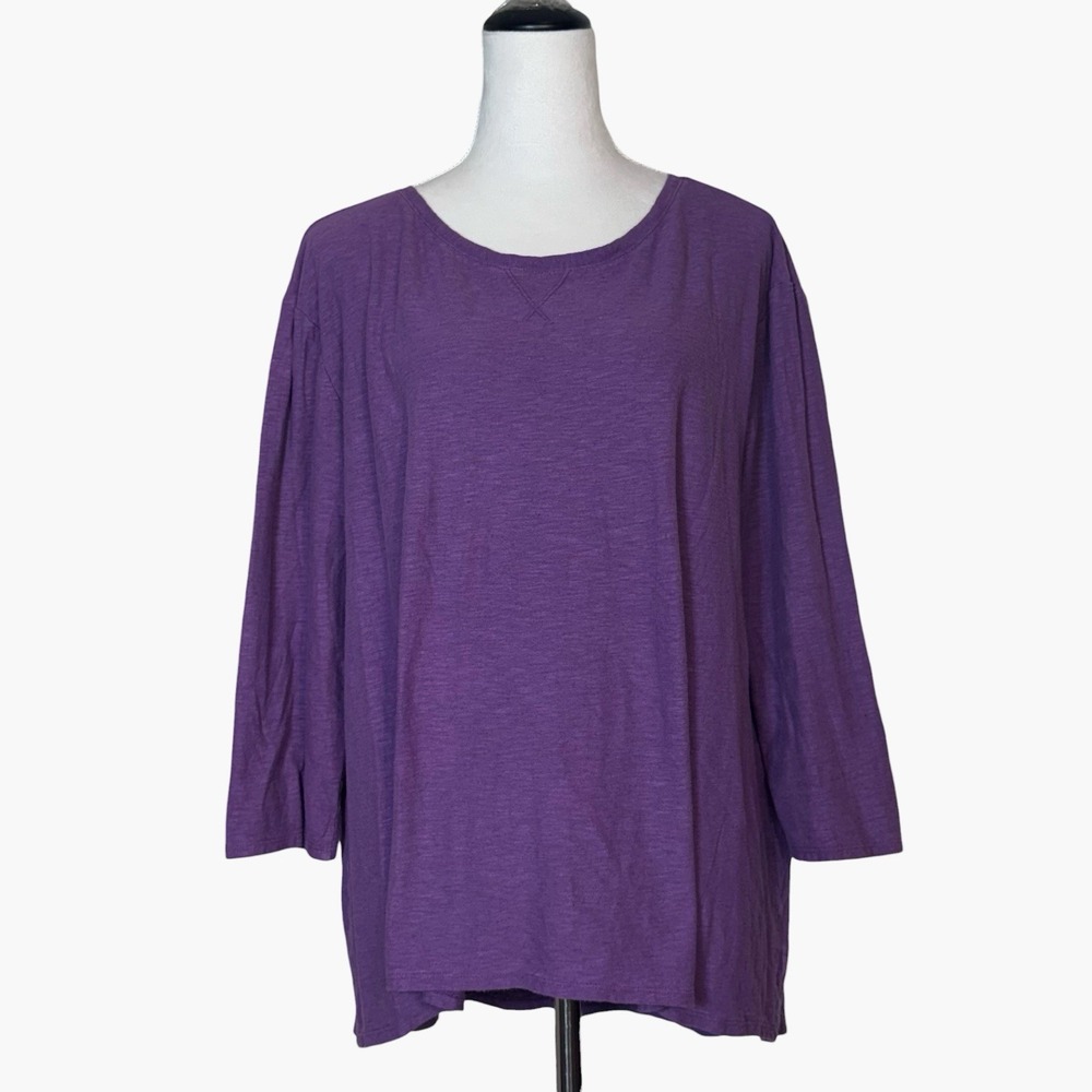 Cut Loose 3/4 Sleeve Linen Cotton Top Blouse L/XL Purple Minimalist Lagenlook